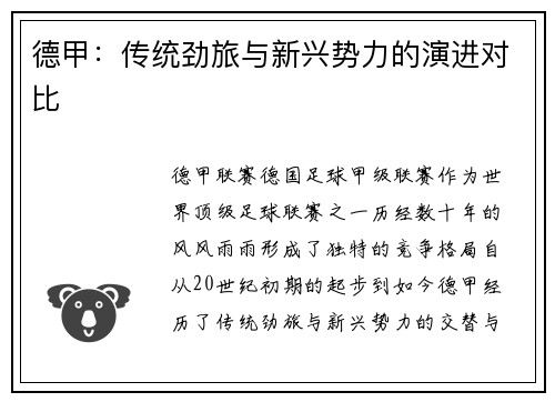 德甲：传统劲旅与新兴势力的演进对比