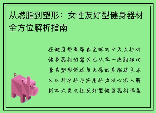 从燃脂到塑形：女性友好型健身器材全方位解析指南
