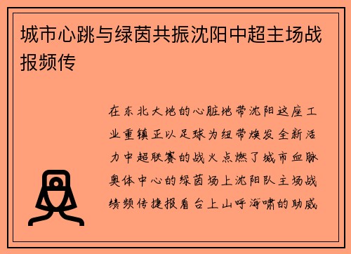 城市心跳与绿茵共振沈阳中超主场战报频传