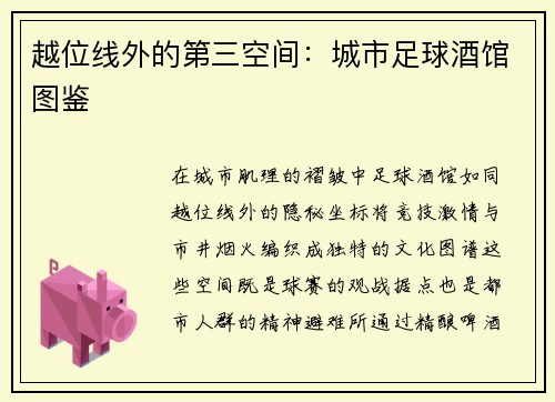 越位线外的第三空间：城市足球酒馆图鉴